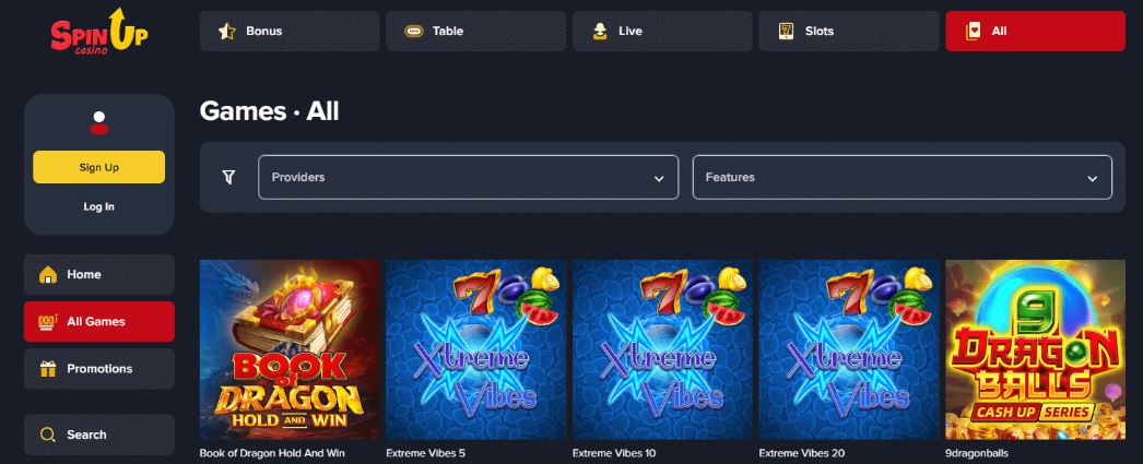 Crea account SpinUp per accedere a tutti i giochi